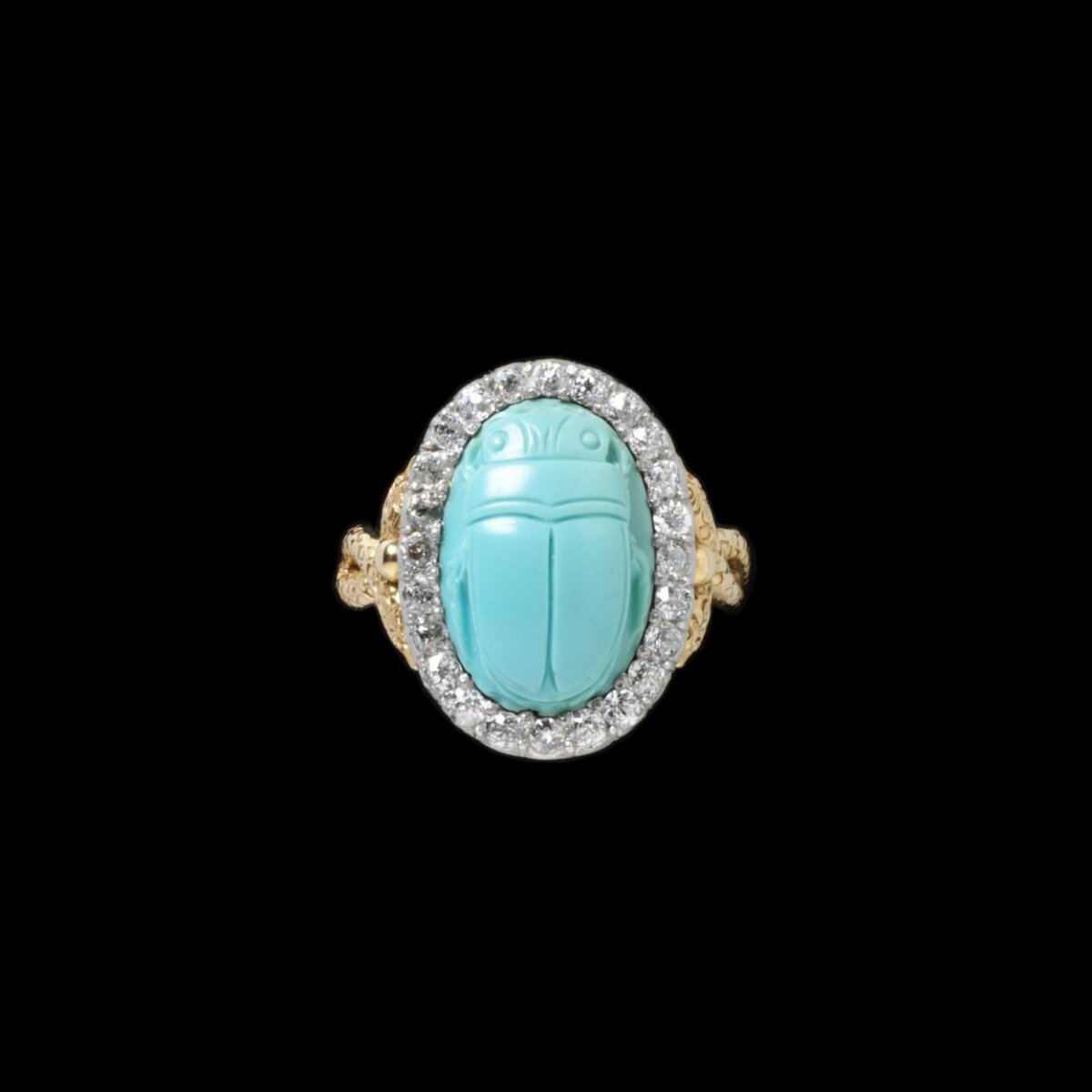 Carved Turquoise Scarab Diamond Ring