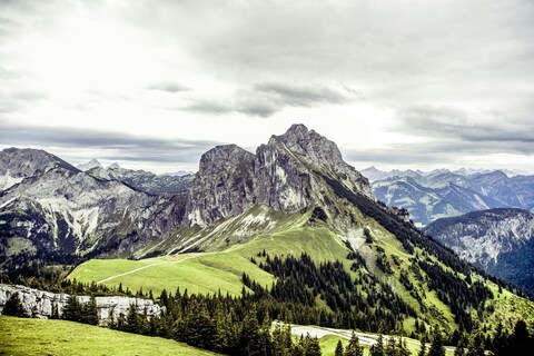 Alpine Mountain Landscape Under Overcast Sky
