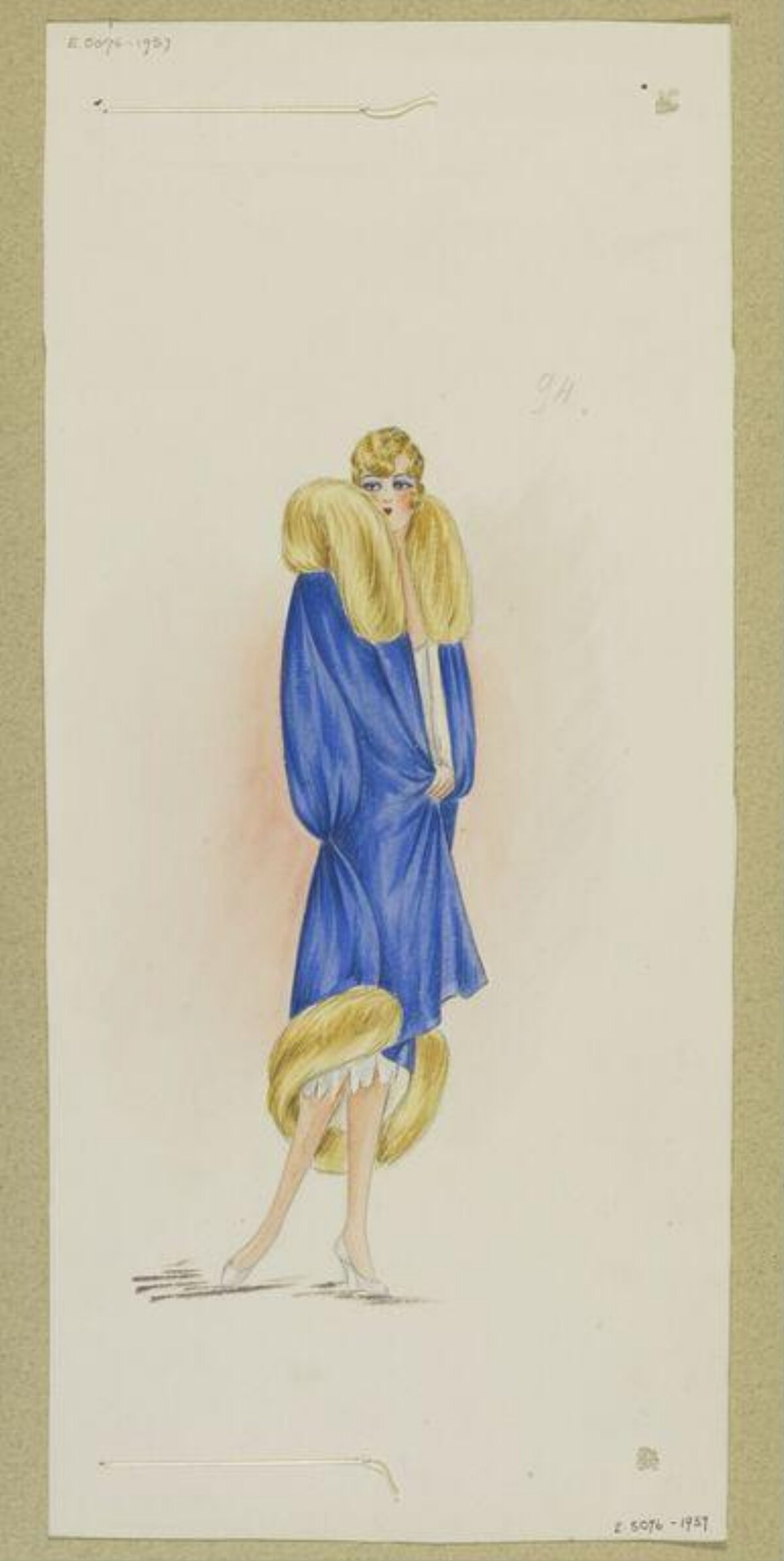 Vintage Blue Coat Fashion Sketch