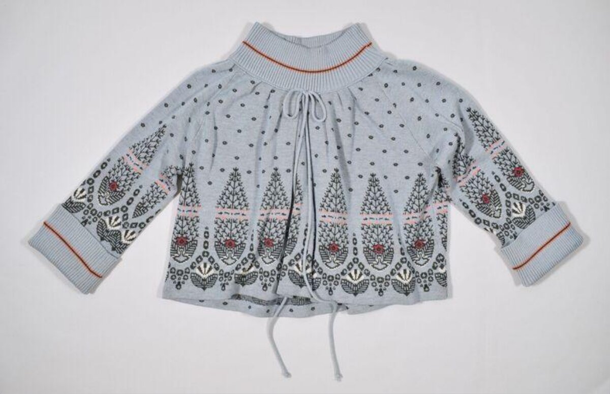 Light Blue Patterned Cropped Knit Sweater