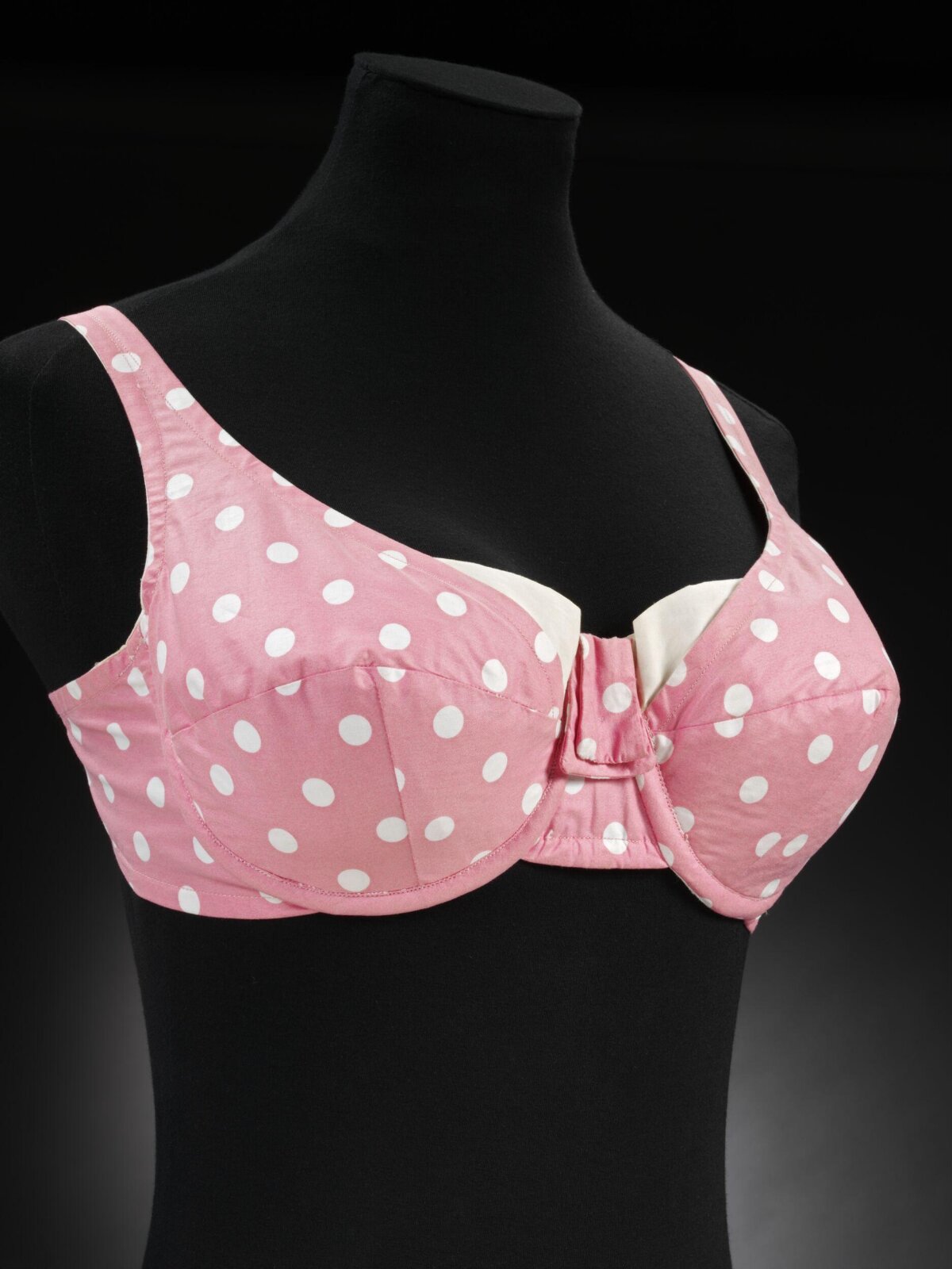 Pink Polka Dot Bra on Black Mannequin