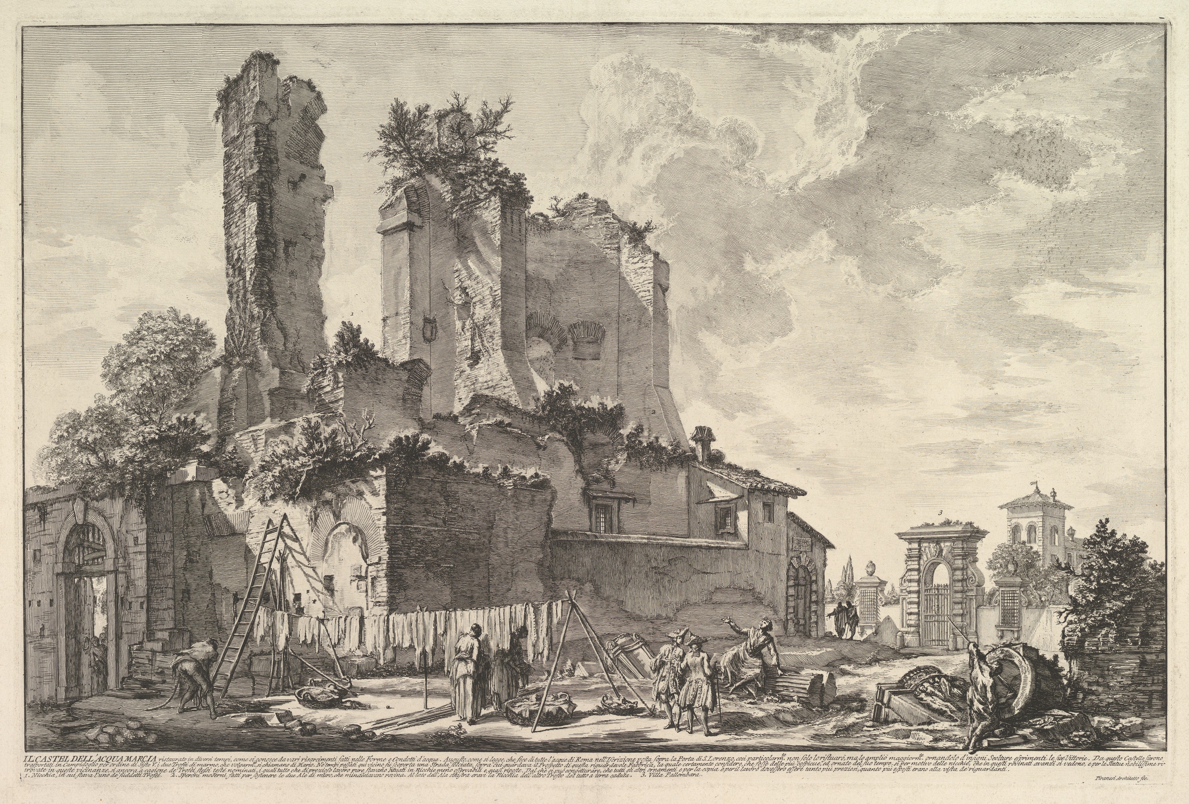 Etching of Castel dell'Acqua Marcia Ruins