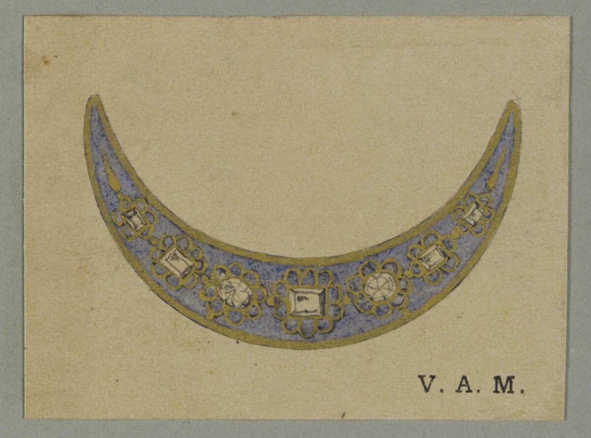 Hand-drawn Crescent Gem Necklace Design