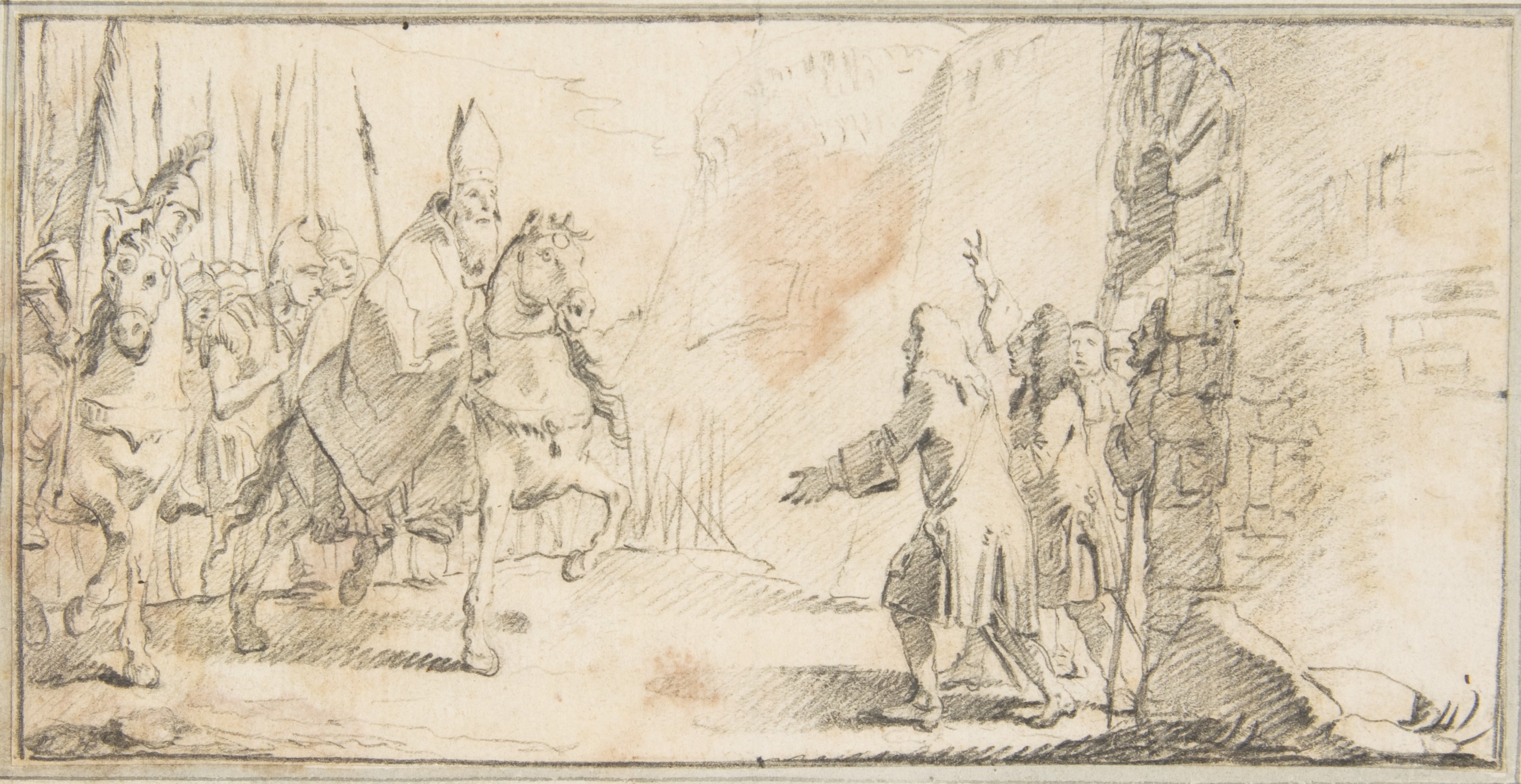 Pencil Sketch of Bishop Meeting Townsfolk