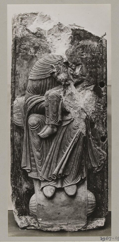 Damaged Saint Anne and Maria Stone Relief