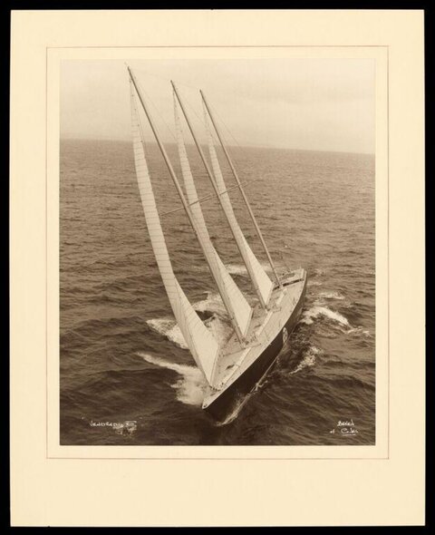 Three-Masted Sailboat on Open Sea