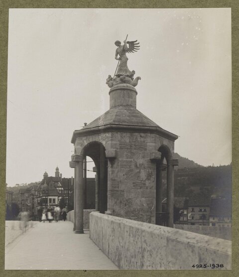 Vintage Bridge Pavilion With Winged Statue