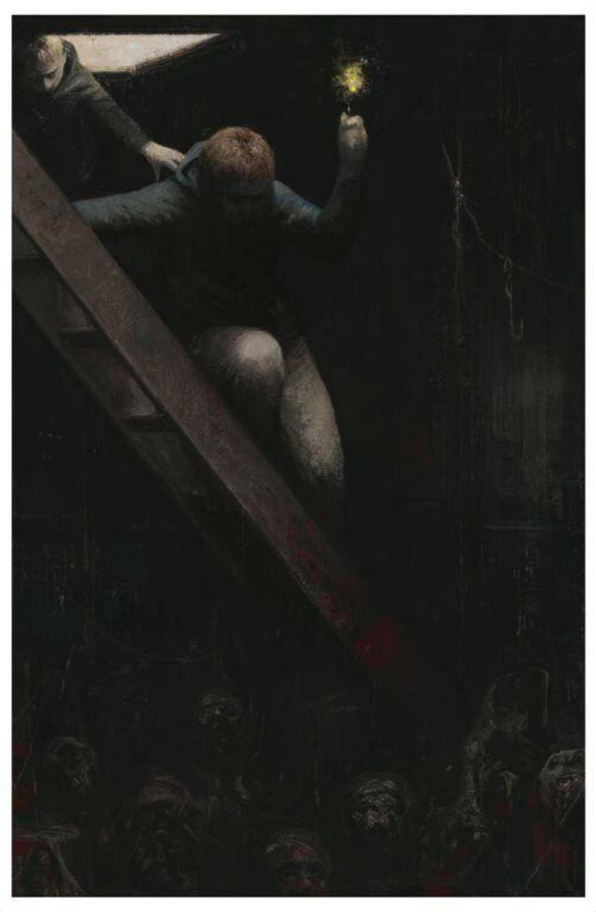 Man Descending Into Dark Zombie Basement