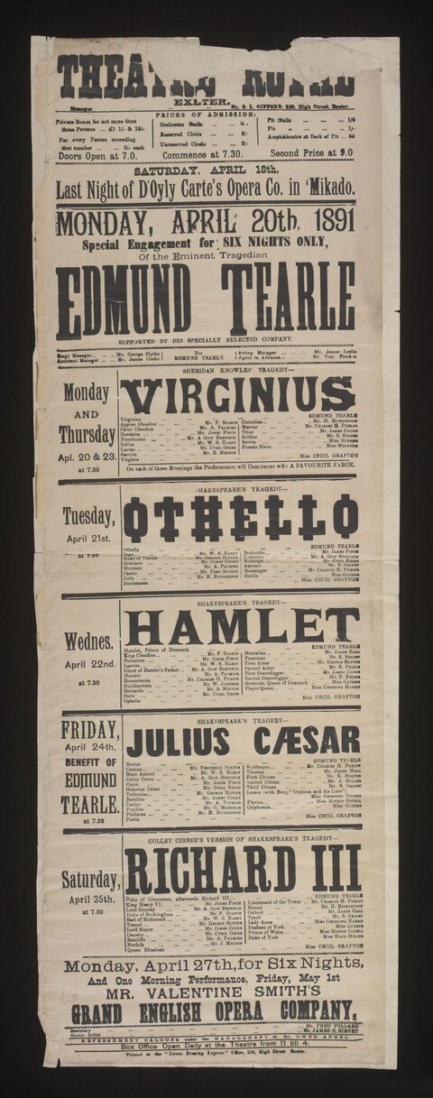 1891 Antique Theatre Playbill