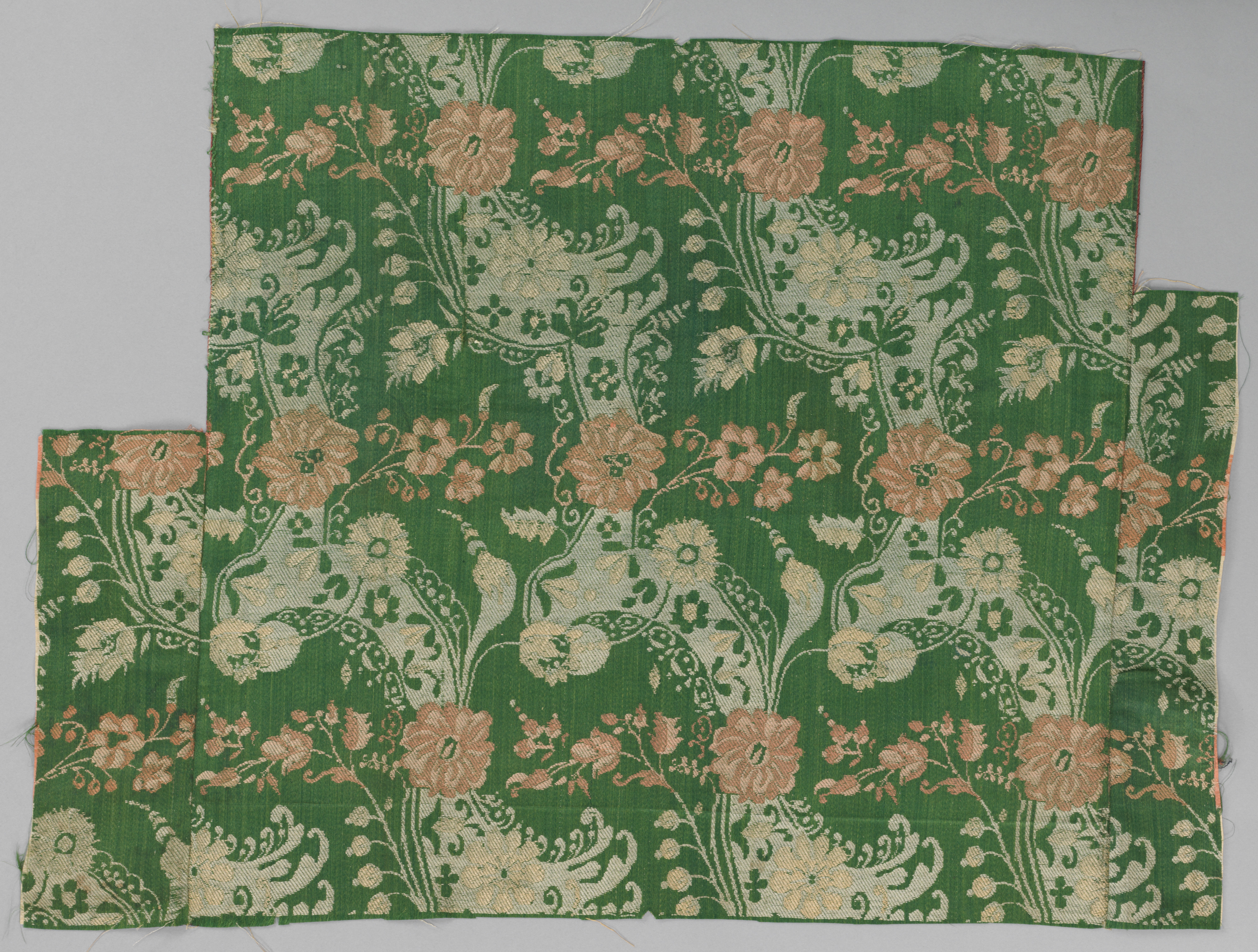 Green Floral Antique Textile Fragment