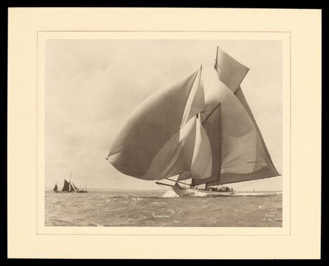 Vintage Racing Sailboat on Open Sea
