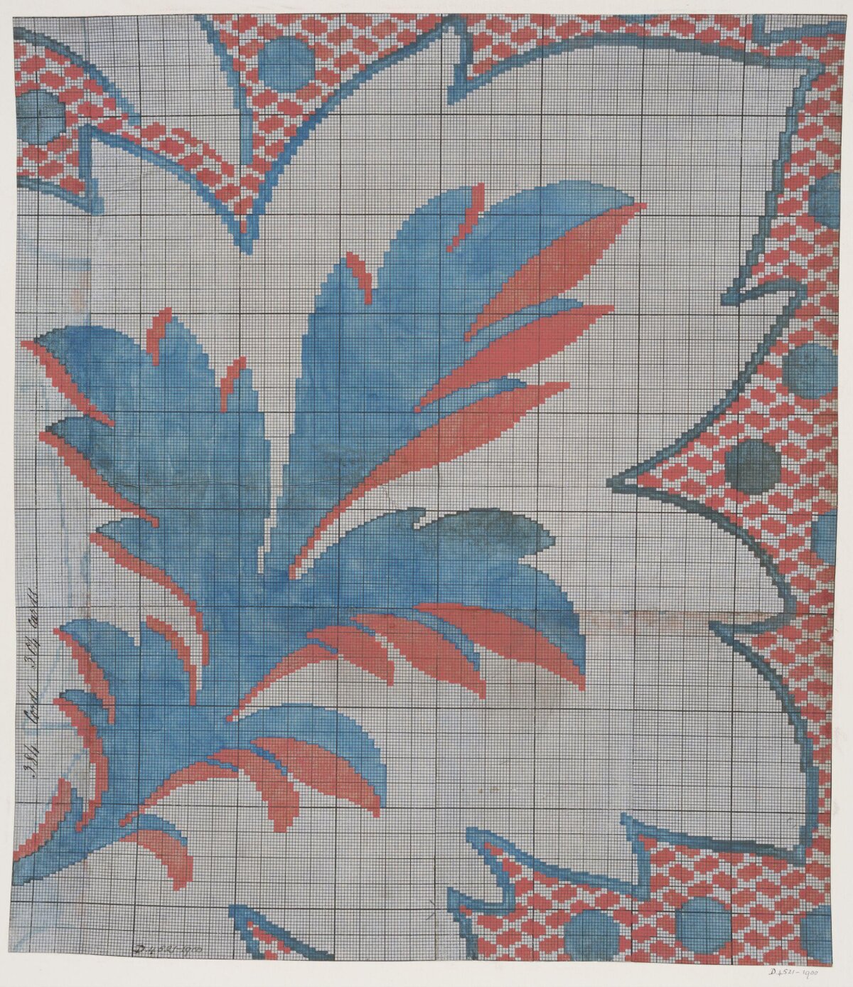 Stylized Blue Leaf Cross Stitch Pattern