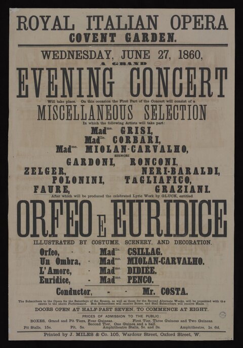1860 Covent Garden Opera Concert Poster
