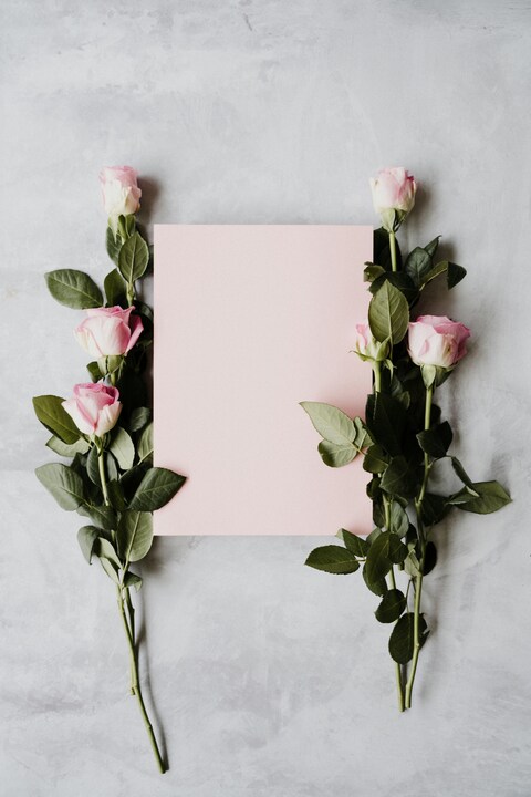 Blank Pink Card With Pink Roses