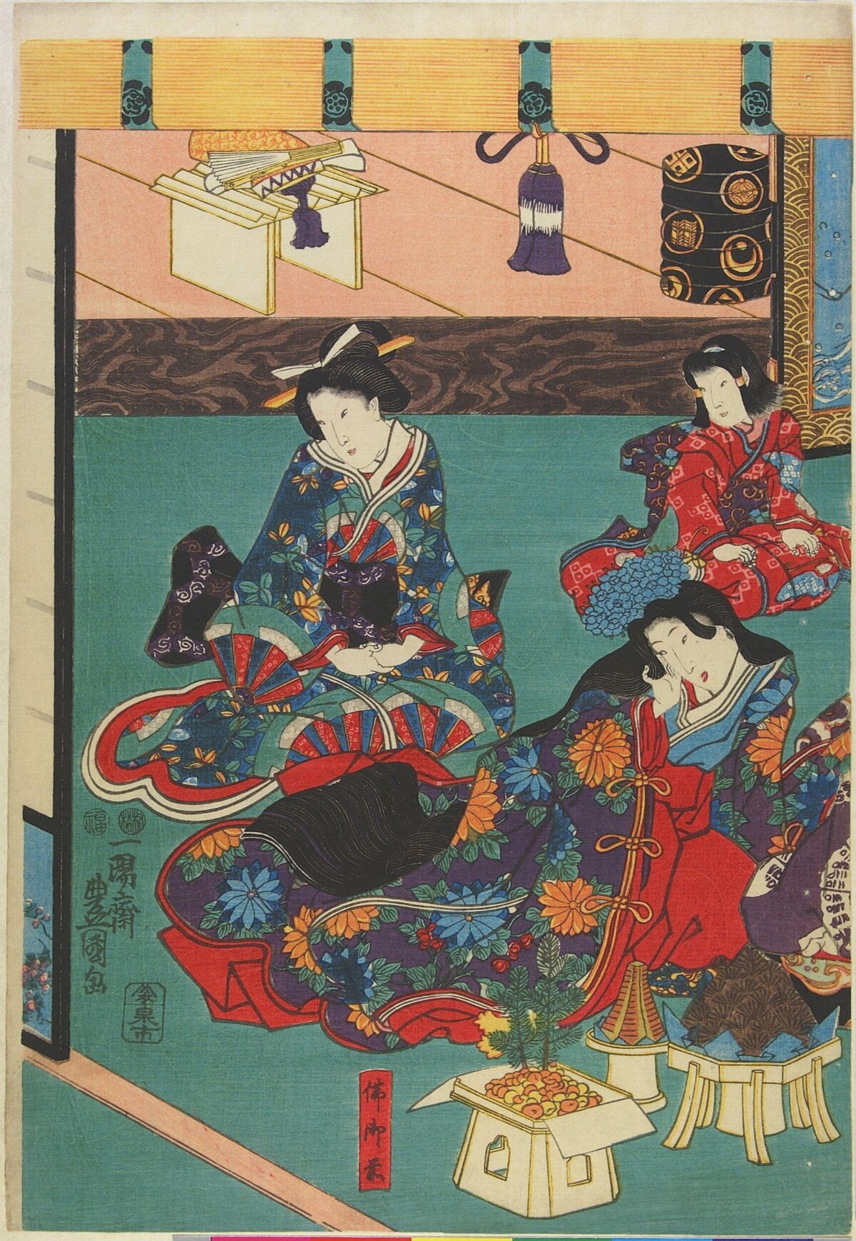 Japanese Ukiyo-e Three Women in Kimonos