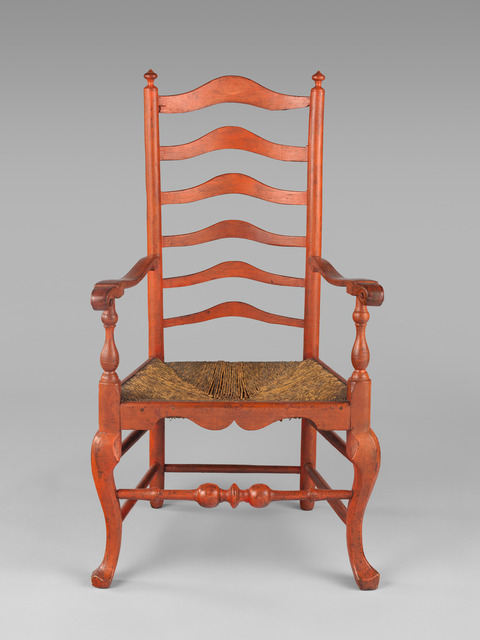 Antique Red Ladderback Armchair
