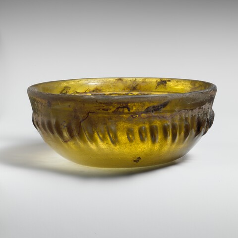 Ancient Yellow Ribbed Glass Bowl
