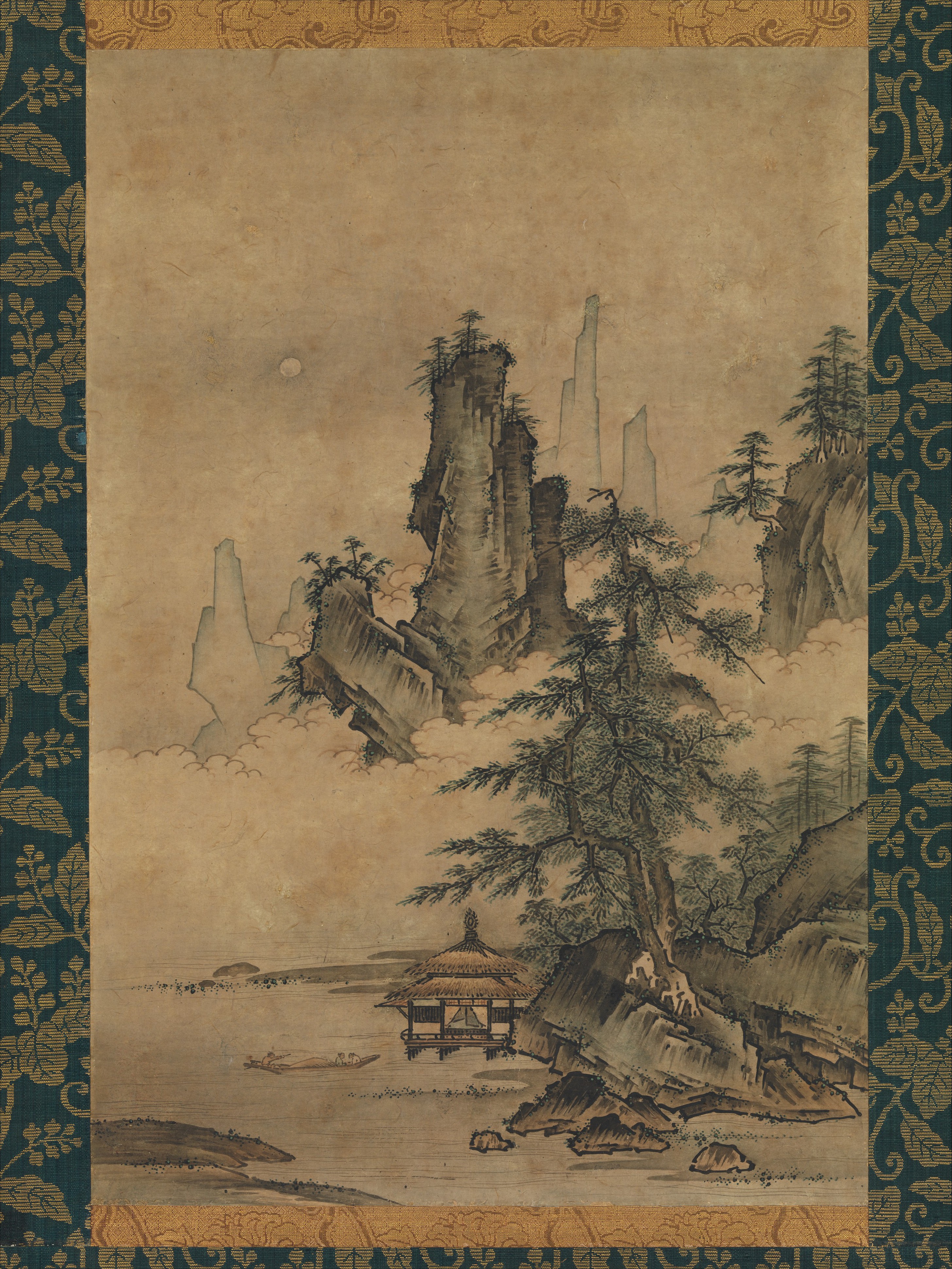 Moonlit Mountain River Landscape Scroll