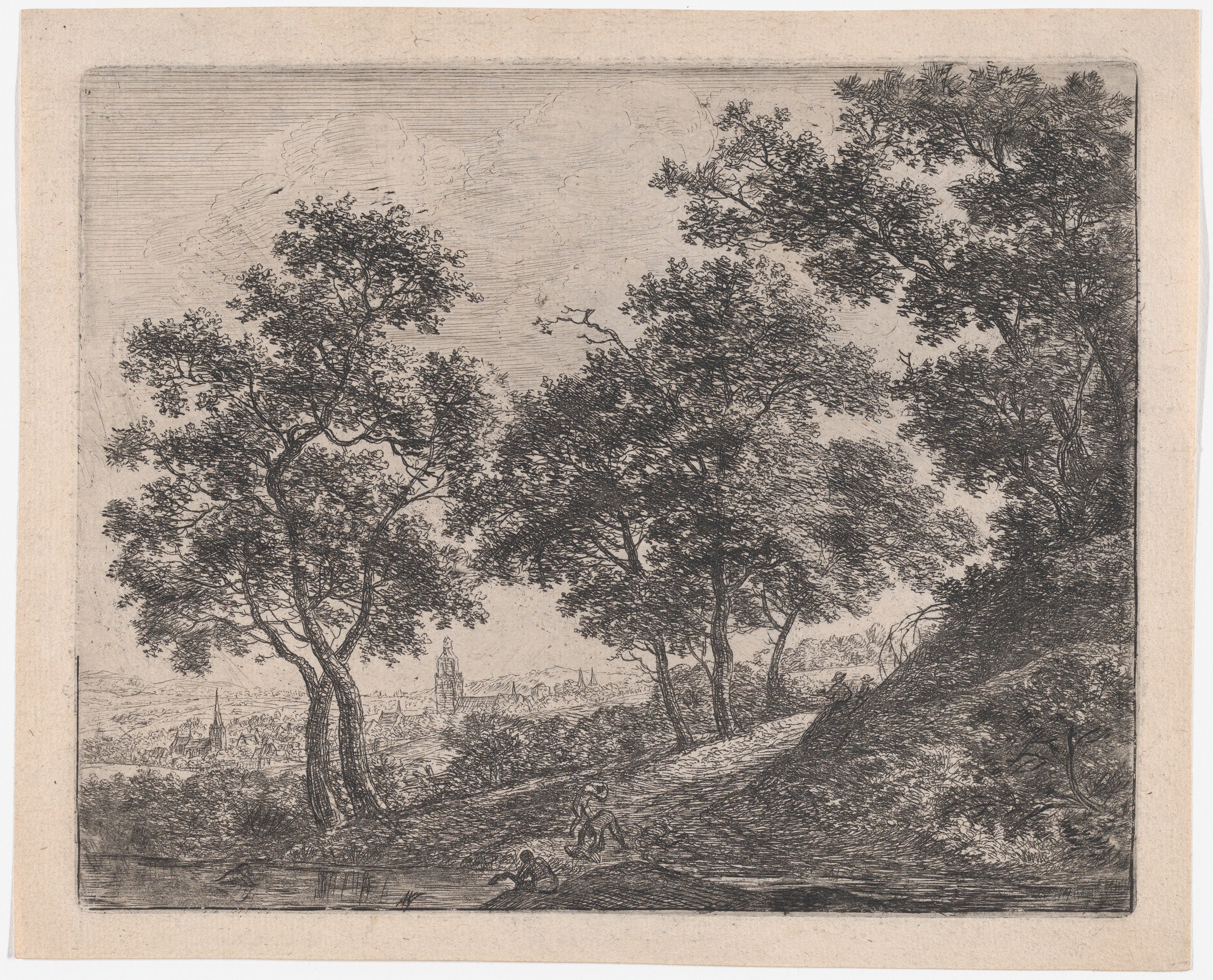 Wooded River Landscape with Distant Town