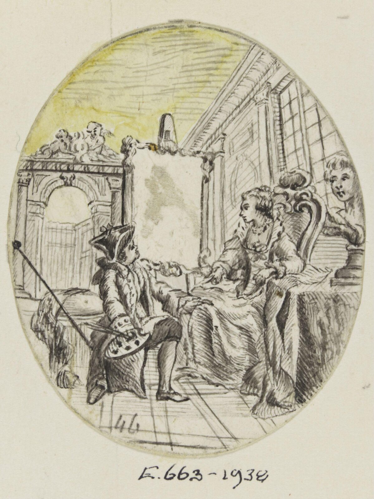 Sketch of Painter Portraying a Noblewoman
