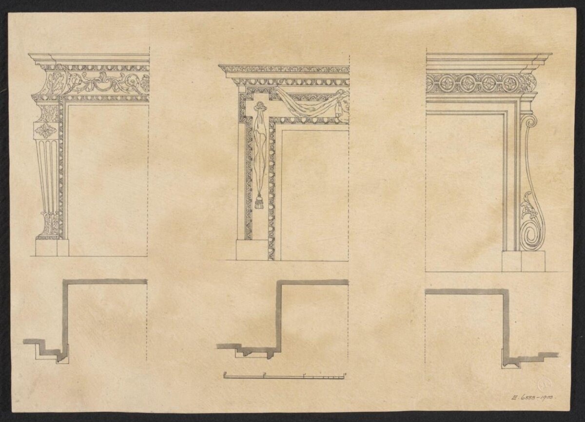 Three Fireplace Mantel Design Sketches