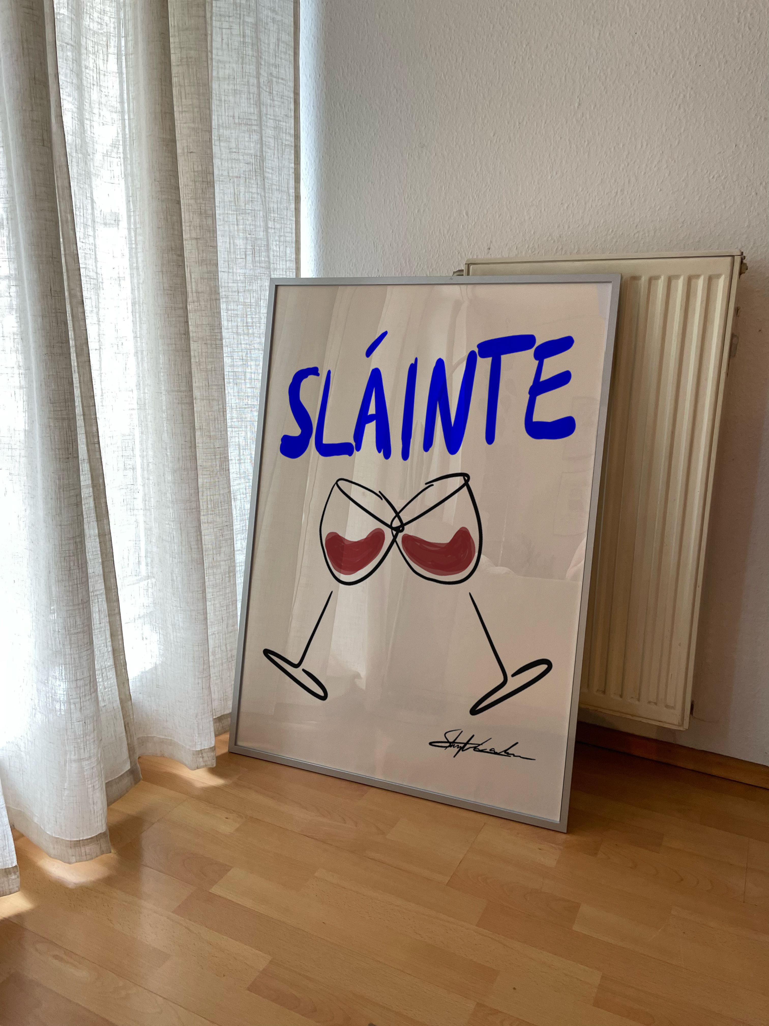 Framed Sláinte Wine Cheers Art Print