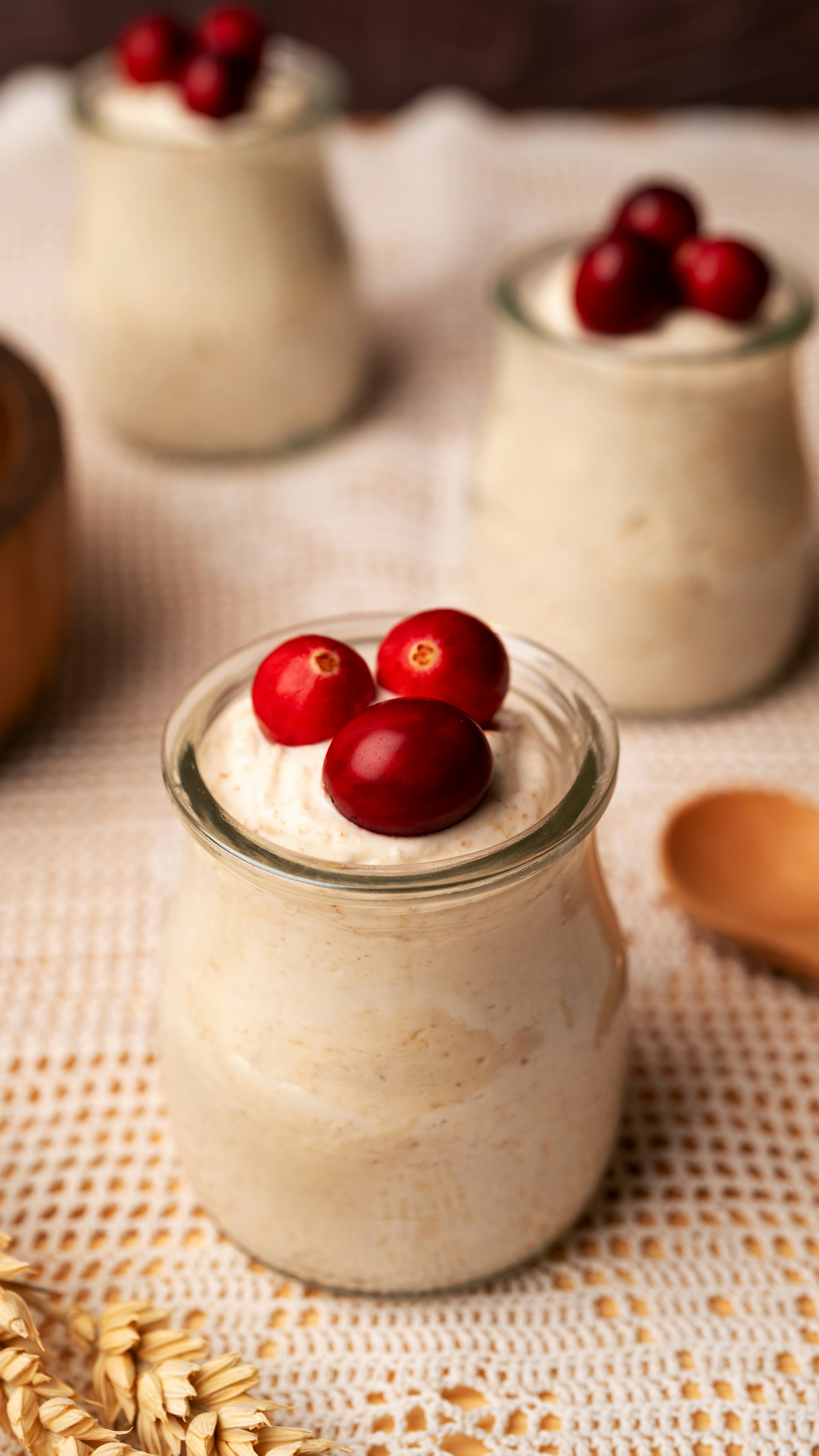 Cranberry Topped Creamy Mousse in Jars