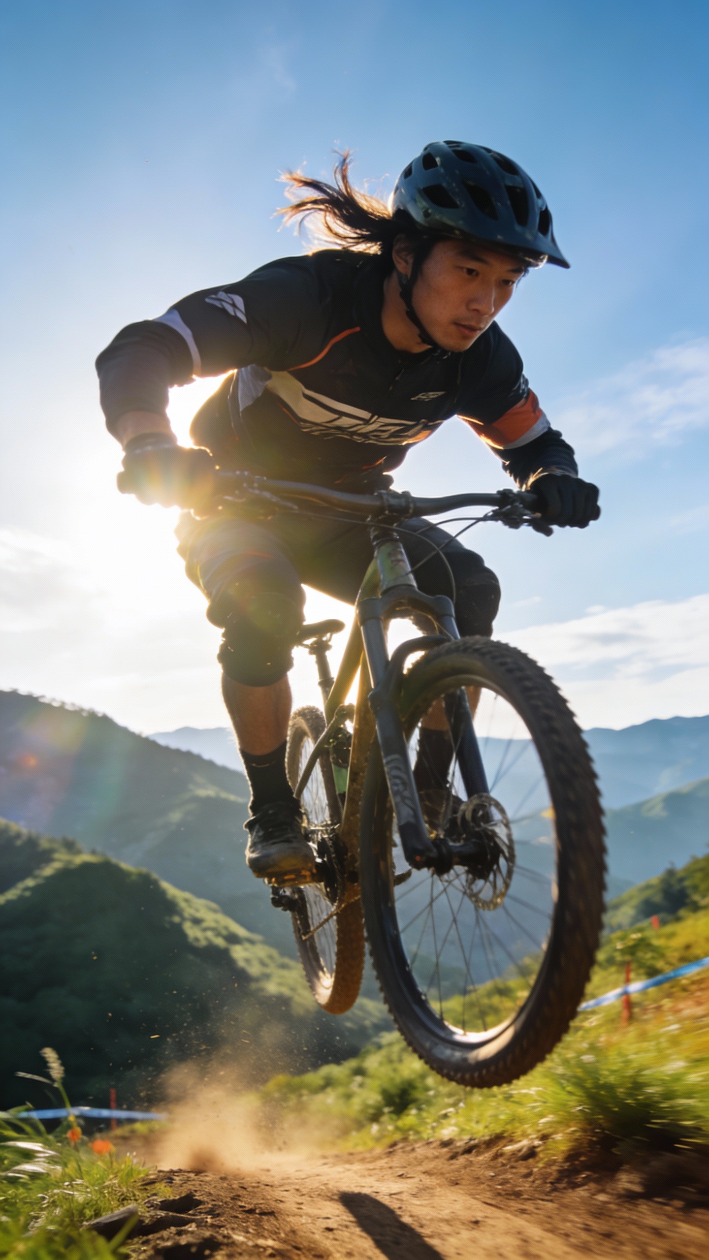 Downhill Mountain Biking on Dirt Trail
