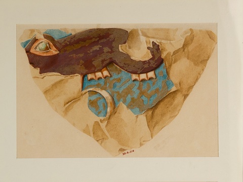 Watercolor of Ancient Painted Relief Fragment