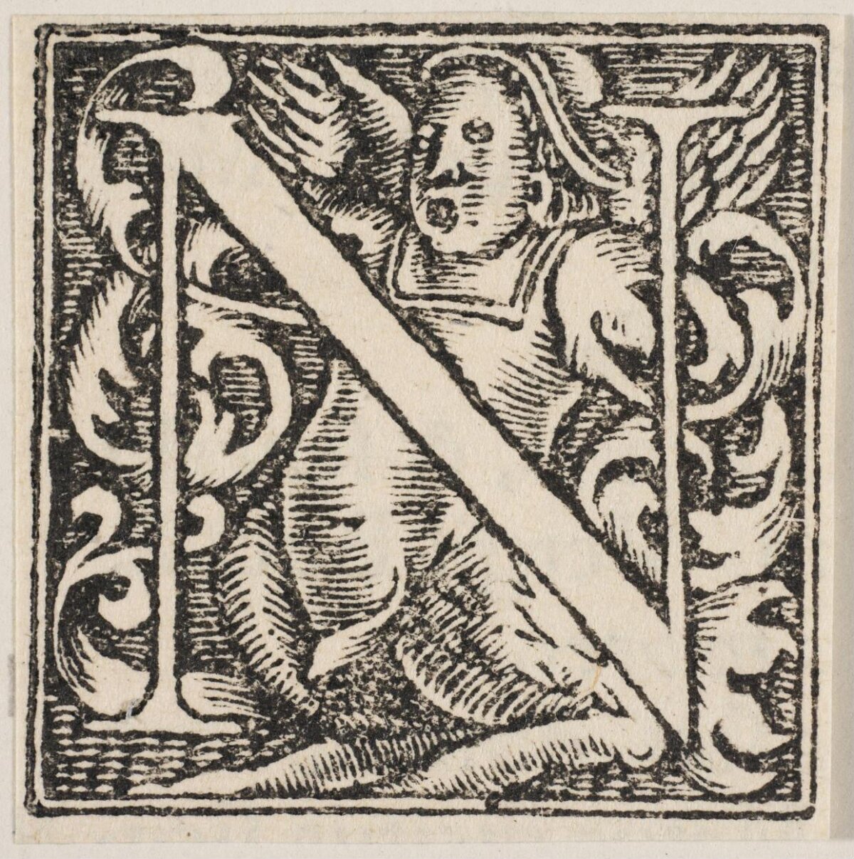 Decorated Initial N Woodcut