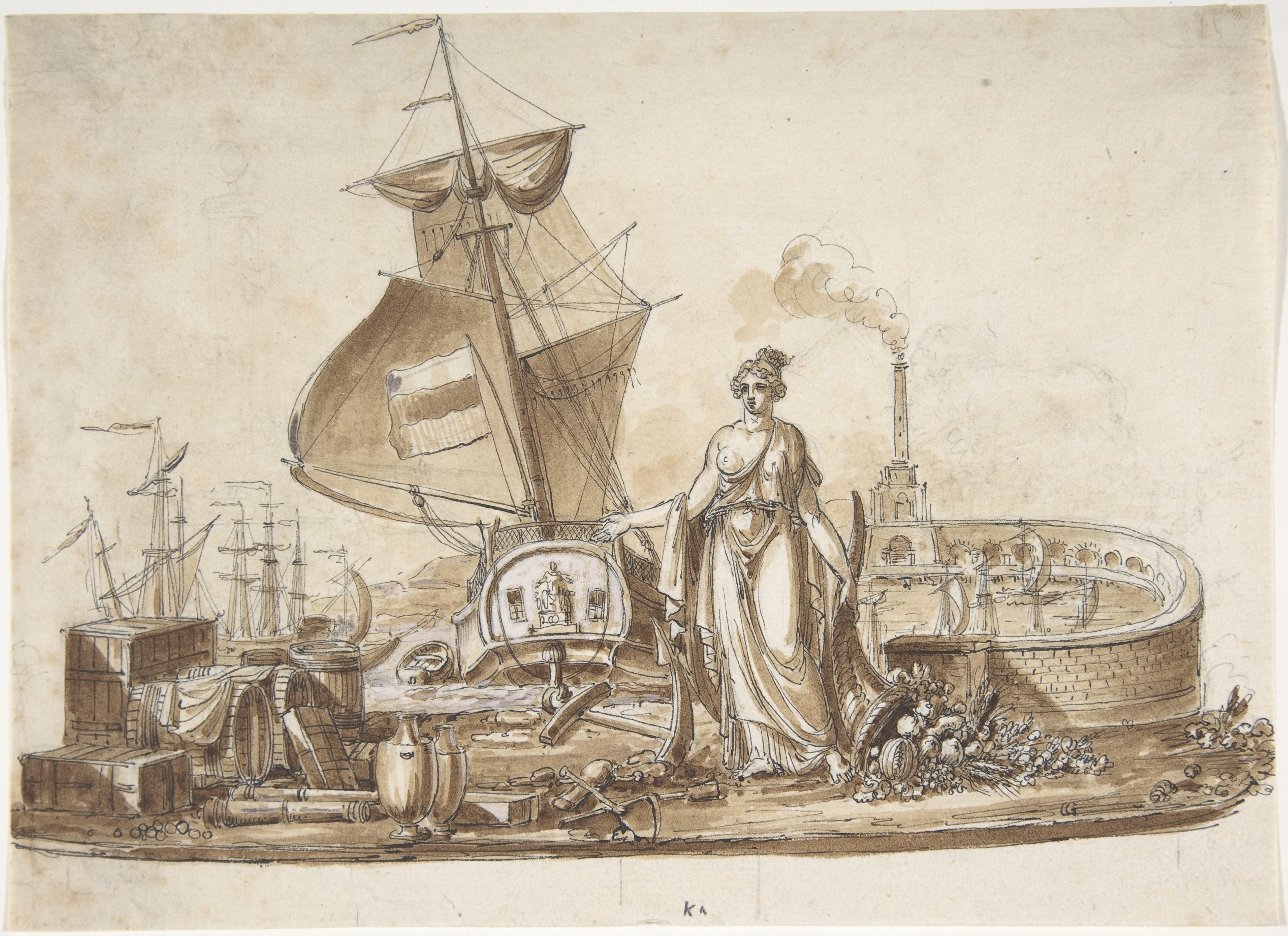 Allegorical Port Scene Drawing