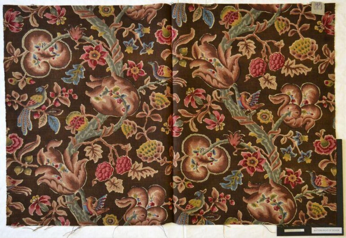 Brown Floral Bird Printed Fabric