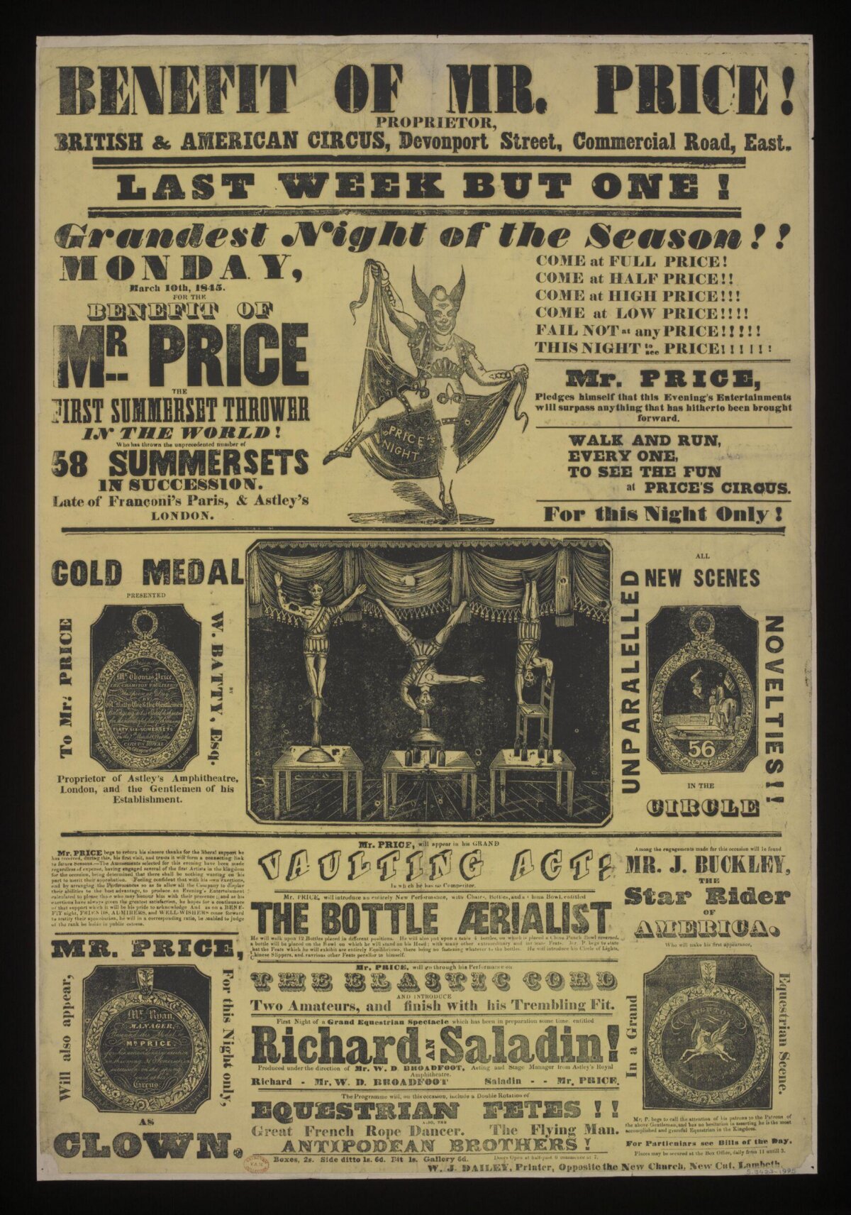 1845 Mr. Price Circus Benefit Poster