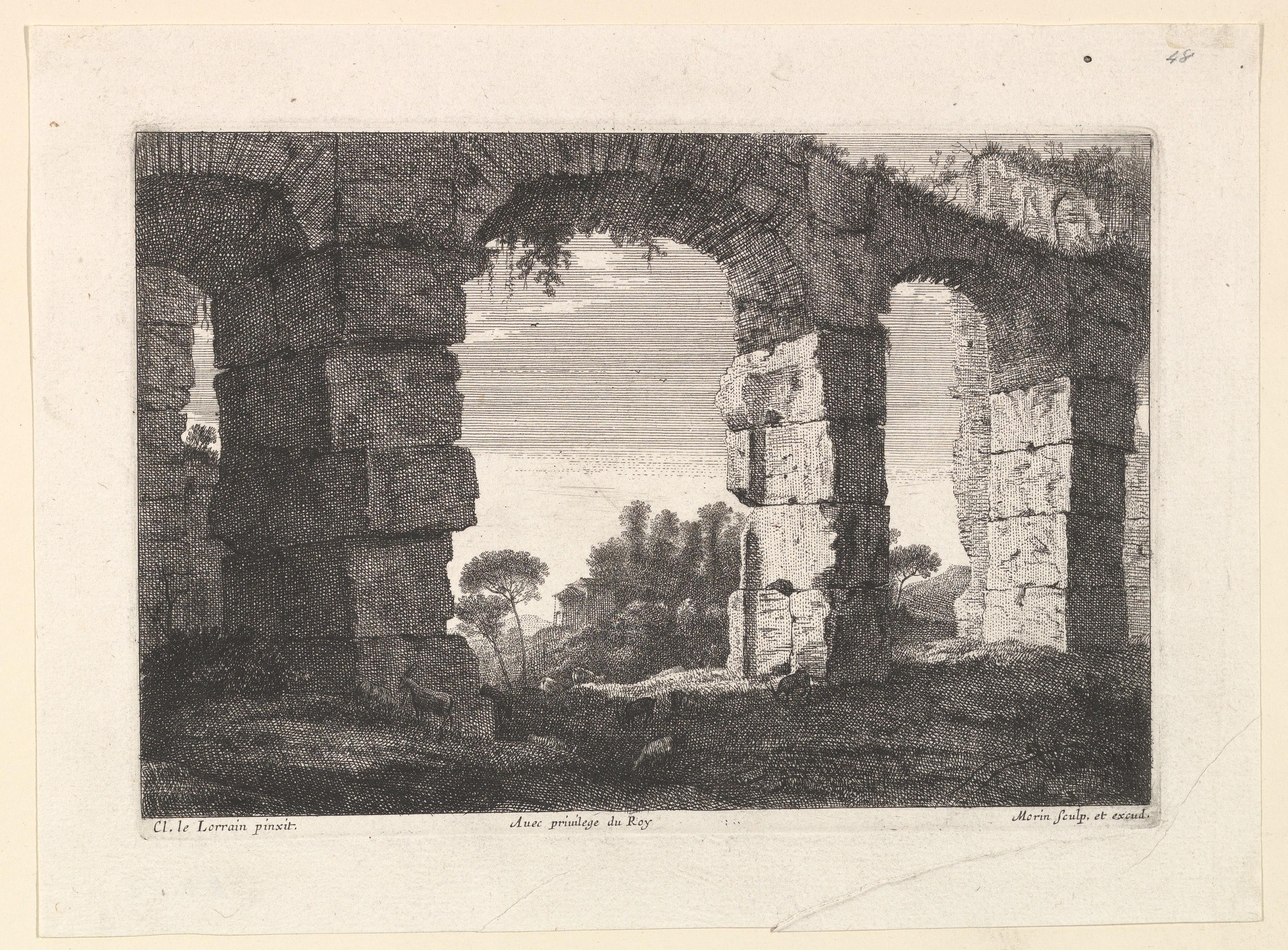 Etching of Ancient Aqueduct Ruins