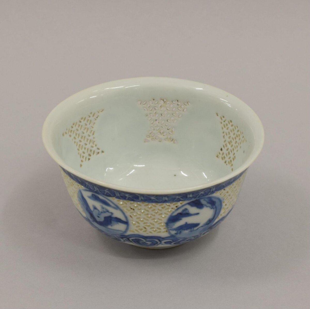 Blue and White Pierced Porcelain Bowl