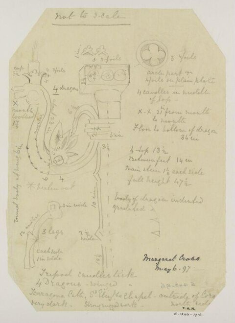 1897 Hand Drawn Candelabra Design Sketch