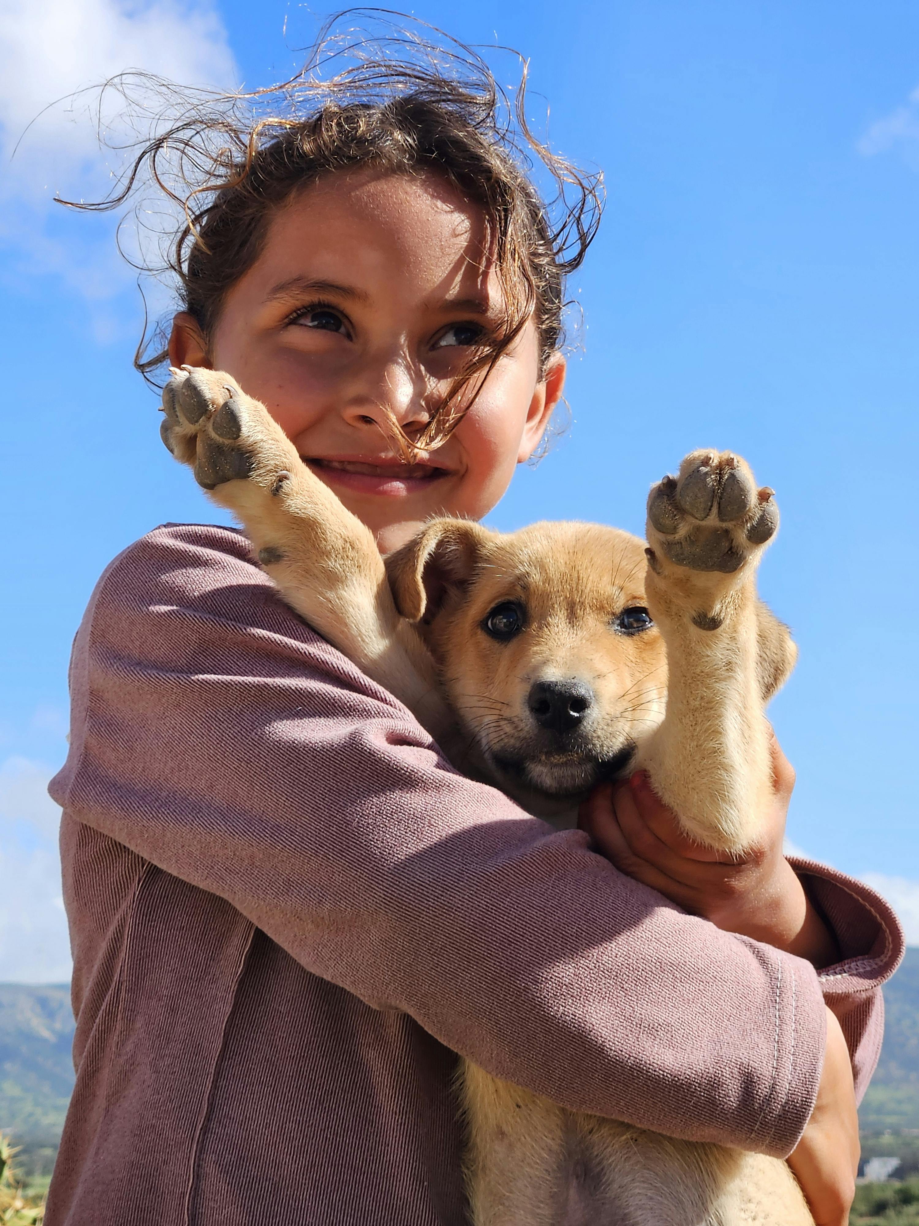 Girl Holding A Puppy Outdoors