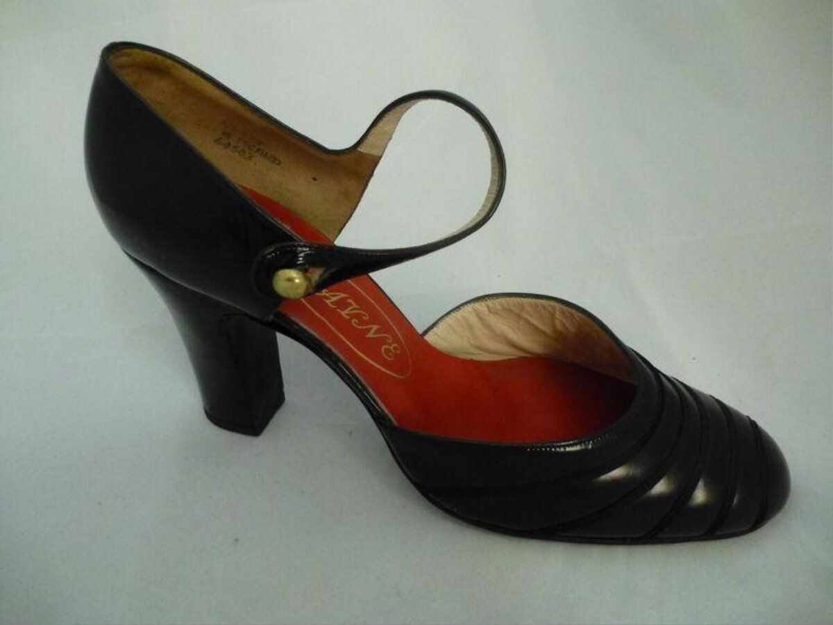 Black Leather Ankle Strap High Heel