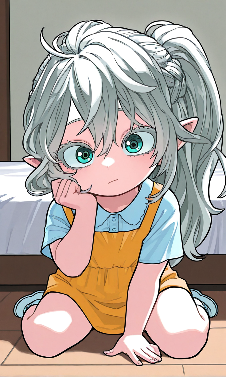 Chibi Elf Girl on Bedroom Floor