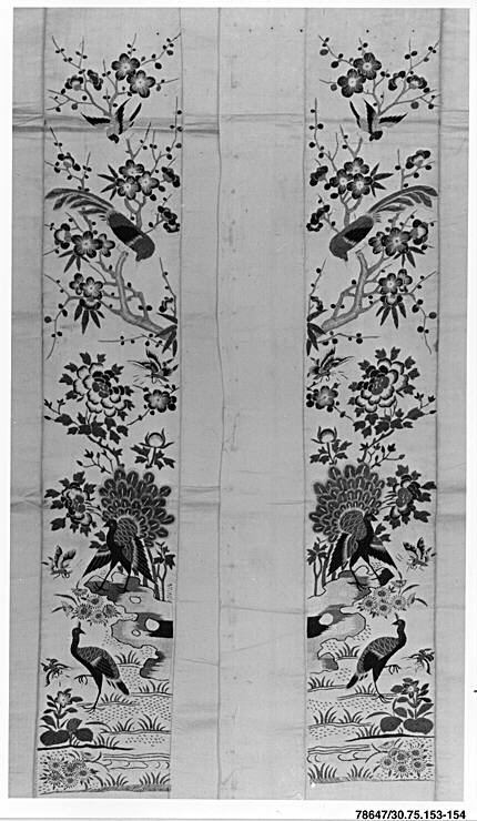Pair of Bird and Flower Embroidered Panels
