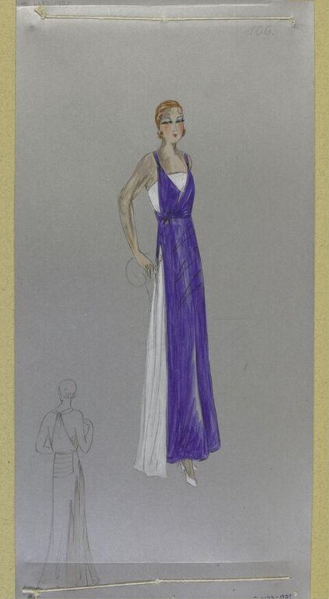 Purple White Evening Gown Fashion Sketch