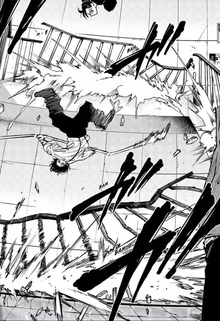 Manga Character Crashes Through Staircase