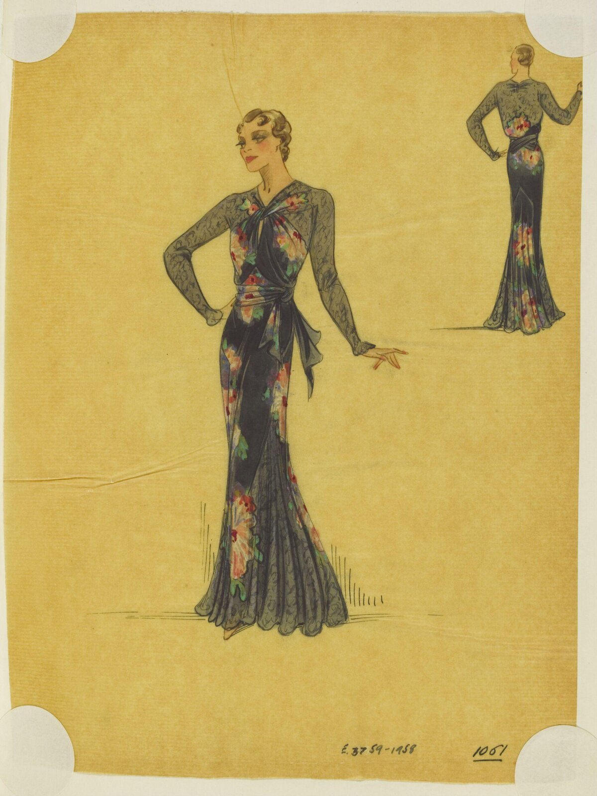 Vintage Evening Gown Fashion Sketch