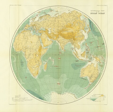 Vintage Indian Ocean Bathymetric Chart