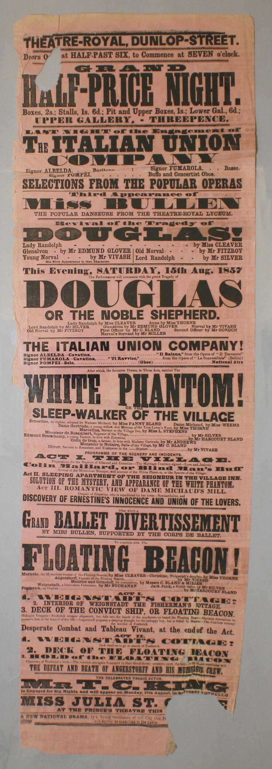 1857 Theatre Royal Dunlop Playbill
