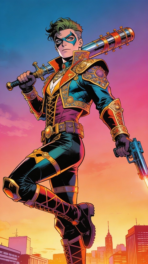 Steampunk Masked Superhero Comic Art