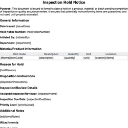 Inspection Hold Notice