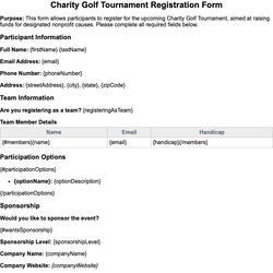 Charity Golf Tournament Registration Form