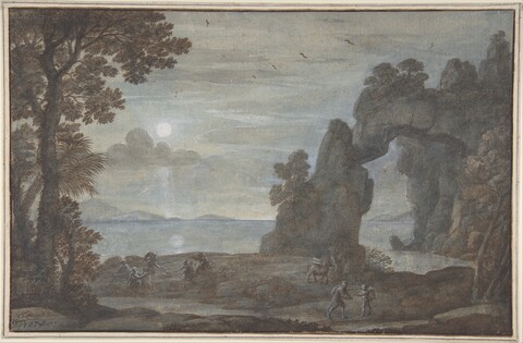 Moonlit Coastal Landscape with Figures