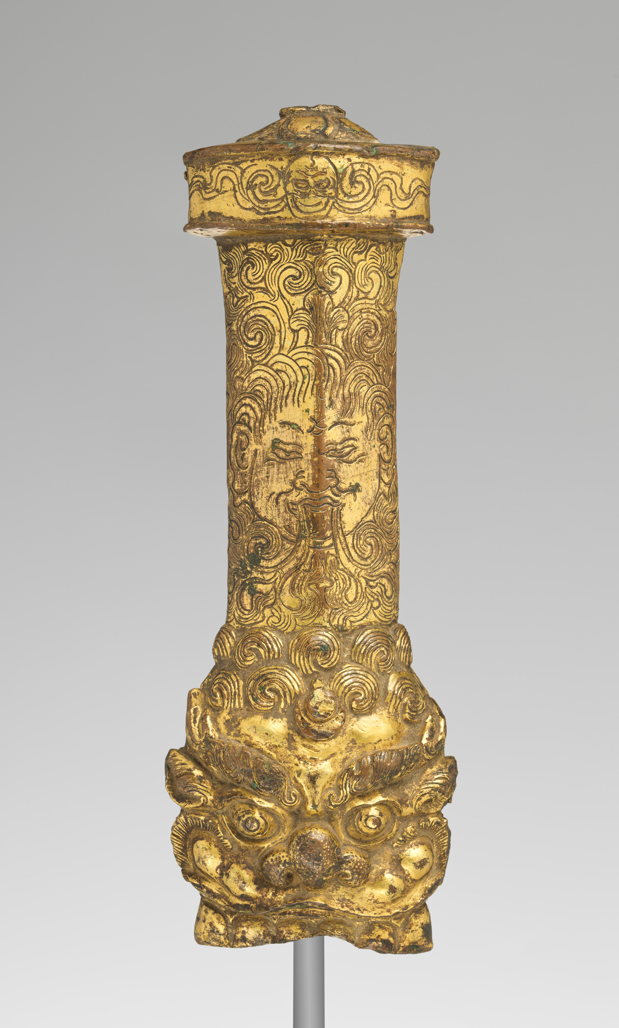 Ancient Gilt Bronze Beast-head Ornament